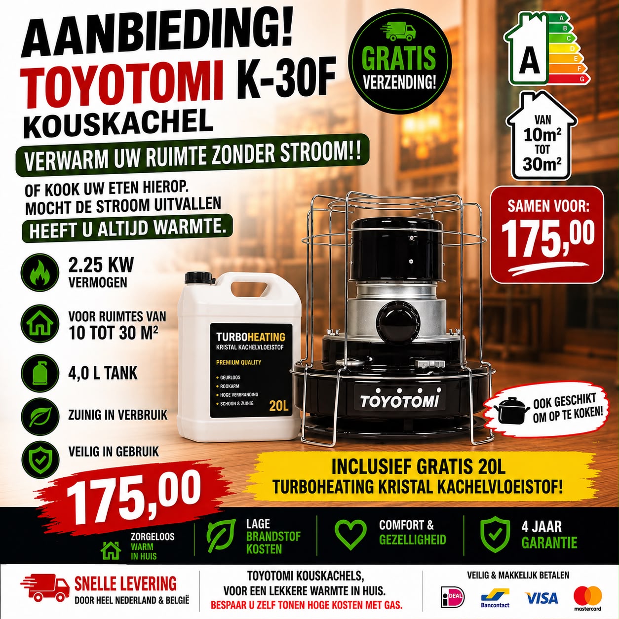Toyotomi K-30F met 20L vloeistof aanbieding